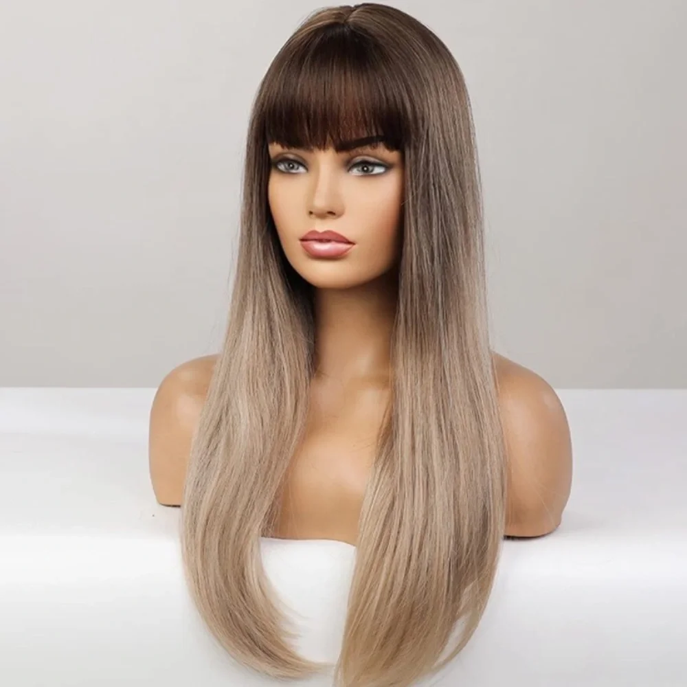 Ombré Brown Straight Bang Wigs